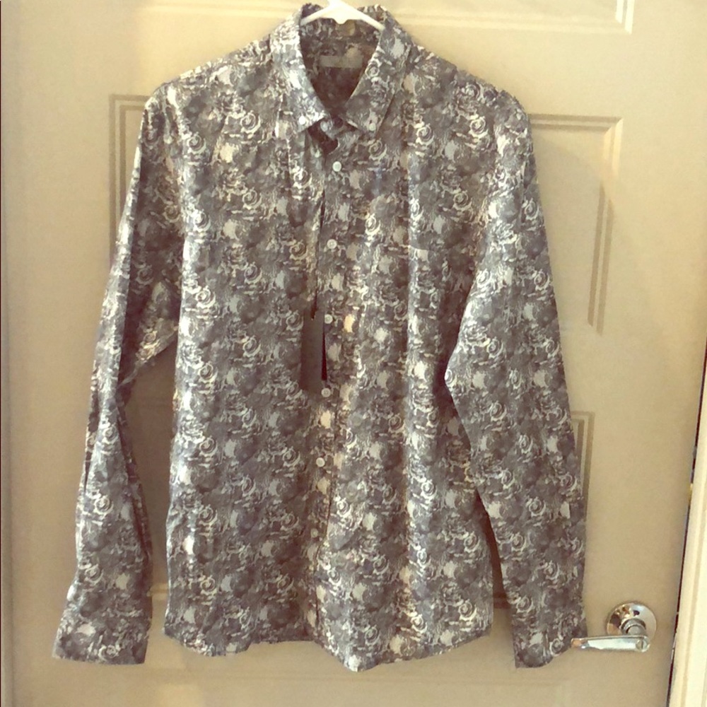NEW Men’s Slate Denim & Co gray floral dress shirt